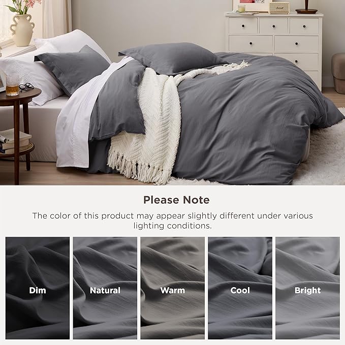 Bedsure Dark Grey Duvet Cover Full Size - 3 Pieces Prewashed Extra Soft Cotton-Like Polyester Bedding Set, Includes 1 Duvet Cover 80x90 Inches with Zipper Closure & 2 Pillow Shams, No Comforter