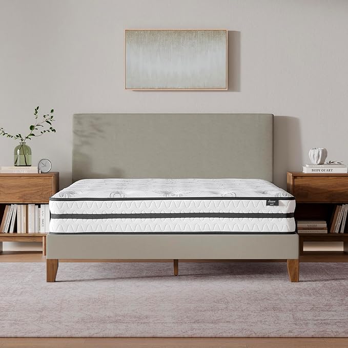 Signature Design by Ashley King Size Chime 10 Inch Medium Firm Hybrid Mattress with Cooling Gel Memory Foam for Pressure Relief, Fiberglass Free, Mattress In A Box
