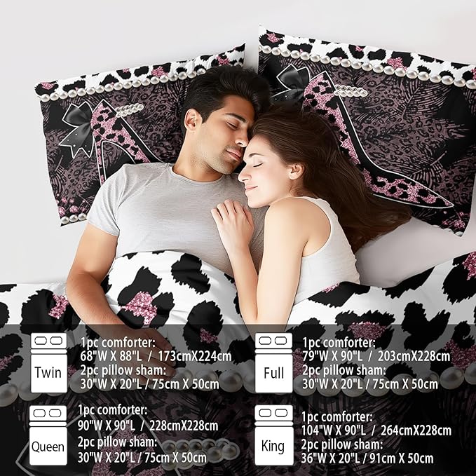 Sexy High Heels Leopard Print Comforter Set King GirlsRed Cheetah Print Bedding Set Women High Heels Leopard Comforter Animal Quilt Bedroom Decor Cheetah Bedding Bed Decor