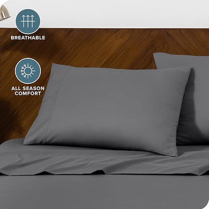 Bare Home Microfiber Pillow Cases - King 20x40 - Cooling Pillowcases - Double Brushed - Easy Care - Envelope Closure (King Pillowcase Set of 2, Grey)