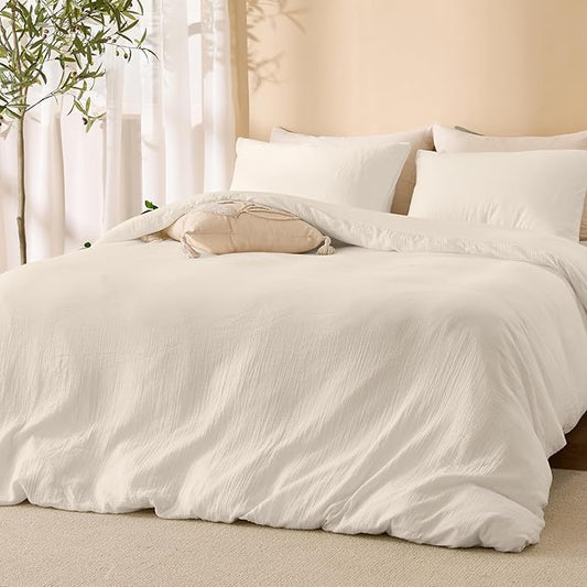 Ivory White Twin Duvet Cover, 100% Sandwashed Cotton Soft Twin Size Duvet Cover Set 3 Pieces with Zipper Clousre & Corner Buttons (Ivory White, Twin 69 x 90)