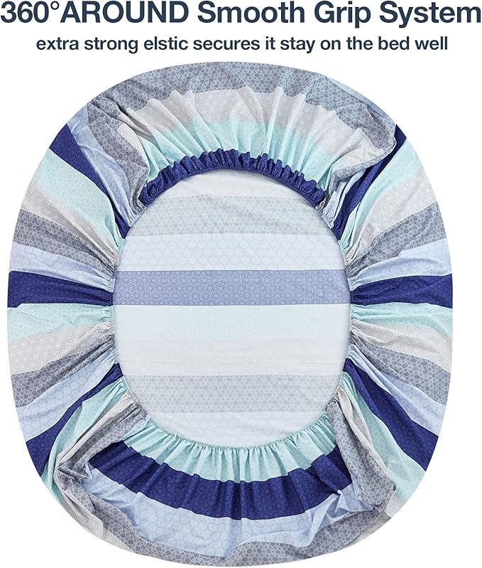 JSD Striped Sheet Set Full Size, 4 Piece Soft Printed Microfiber Sheet Set Extra Deep Pocket