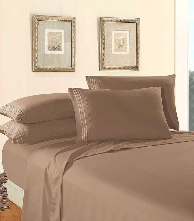 Elegant Comfort Luxury 1500 Premium Hotel Quality Microfiber 4-Piece Sheet Set - Wrinkle Resistant, All Around Elastic Fitted Sheet, Deep Pocket up to 16", Twin/Twin XL, Taupe