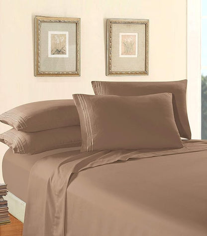 Elegant Comfort Luxury 1500 Premium Hotel Quality Microfiber 4-Piece Sheet Set - Wrinkle Resistant, All Around Elastic Fitted Sheet, Deep Pocket up to 16", Twin/Twin XL, Taupe