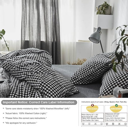 mixinni Black Gingham Comforter Set Full, Plaid Comforter Set 3 Pieces 1 Black Grid Comfoter with 2 Pillow Cases for All Seasons, Soft Fluffy Modern Grid Pattern Printed Bedding-Full Size