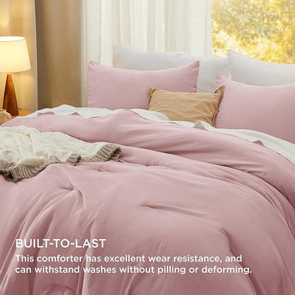 Bedsure California King Comforter Set, Pink Soft Prewashed Bedding for All Seasons, 3 Pieces GentleSoft™ Bed Set, 1 Lightweight Comforter (104"x96") and 2 Pillowcases (20"x36")