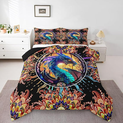 Feelyou Dragon Comforter Set Toddler Size Dragon Stuff Comforter for Boys Girls Teens 3D Print Animal Bedding Set Dragon Decor Duvet Set Room Decor Golden Quilt Set