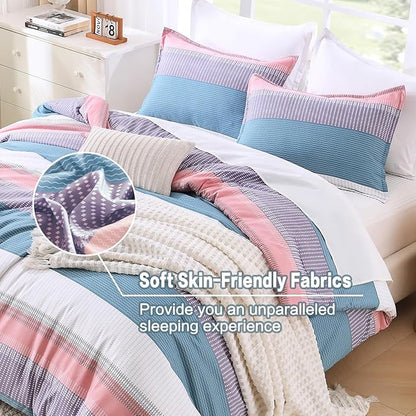 Litanika Twin XL Comforter Set Pink Purple Blue - 2 Pieces Sea Salt Twin Extra Long Size Lightweight Bedding Set, All Season Down Alternative Comforter