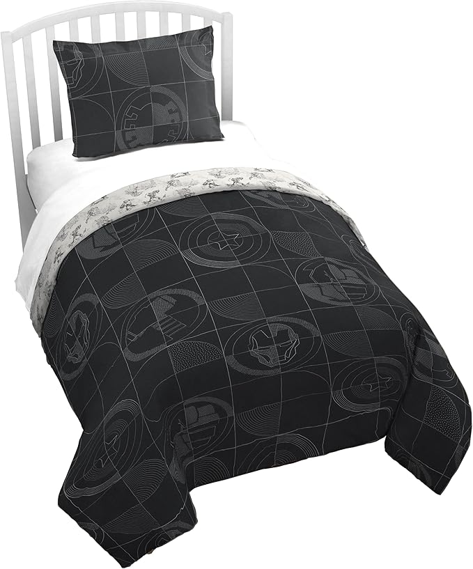Jay Franco Kids Duvet Cover Set with Sham & Pillowcase – Ultra-Soft Bedding for Room Decor, Cover ONLY Comforter NOT Included, Black - Marvel Comics, 2 Piece Twin