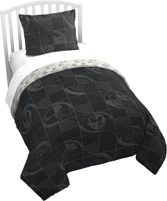 Jay Franco Kids Duvet Cover Set with Sham & Pillowcase – Ultra-Soft Bedding for Room Decor, Cover ONLY Comforter NOT Included, Black - Marvel Comics, 2 Piece Twin