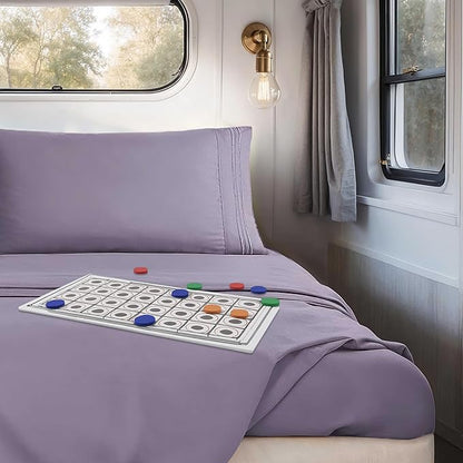 Clara Clark Bed Sheets, Premier 1800 Series 4 Piece RV Queen Sheet Set, Luxury Soft Sheets for RV Bunks, Short Queen - Grayish Purple