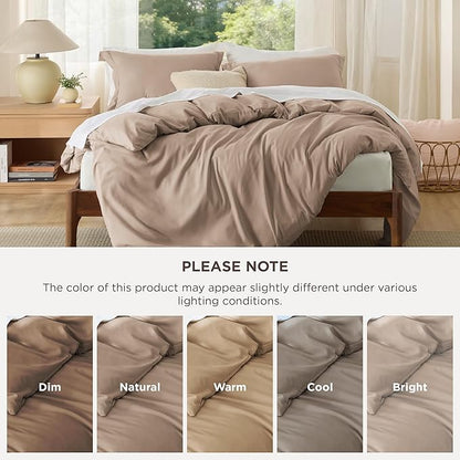 Bedsure Duvet Cover King Size - Soft Double Brushed Bedding Set for Kids & Adults, Zipper Closure, 3 Pieces, Includes 1 Duvet Cover (104"x90") & 2 Pillow Shams, NO Comforter, Light Khaki