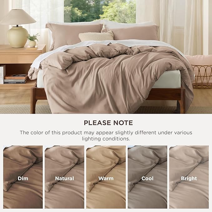 Bedsure Duvet Cover Full Size - Soft Double Brushed Bedding Set for Kids & Adults, Zipper Closure, 3 Pieces, Includes 1 Duvet Cover (80"x90") & 2 Pillow Shams, NO Comforter, Light Khaki