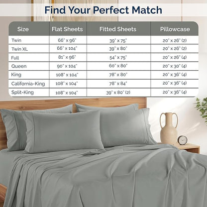 Casa Platino Bed Sheets Twin XL – 100% Cotton Twin XL Size Bed Sheet Set with 2 Pillowcases, Cool Percale Fabric, Ideal for All-Season Comfort, Ultra Soft with 15" Deep Pocket Fitted Sheet – Grey