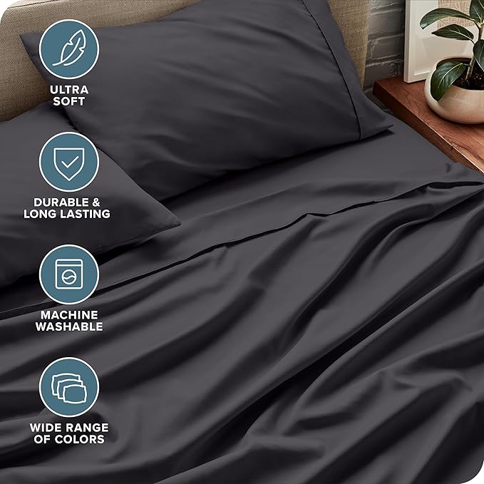 Bare Home Full XL Sheet Set - 1800 Ultra-Soft Microfiber Full Extra Long Bed Sheets - Double Brushed - Deep Pockets - Easy Fit - 4 Piece Set - Bedding Sheets & Pillowcases (Full XL, Forged Iron Grey)