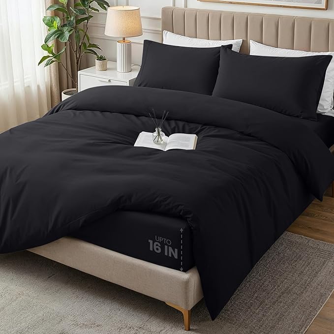 Utopia Bedding Duvet Cover King with Fitted Sheet (78x80) - 2 Pillow Case King - All Season Luxury Bed in a Bag with Zippered Duvet Cover - No Comforter (Black)