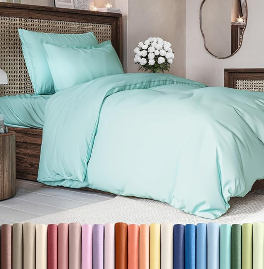 Duvet Cover Twin/Twin XL Size Set - Extra Soft Twin/Twin XL Duvet Cover 68" x 90" with 1 Pillow Sham - Hotel Luxury, Easy Care, Fade Free with Zipper Closures & Ties - Comfy & Breathable (Spa Blue)