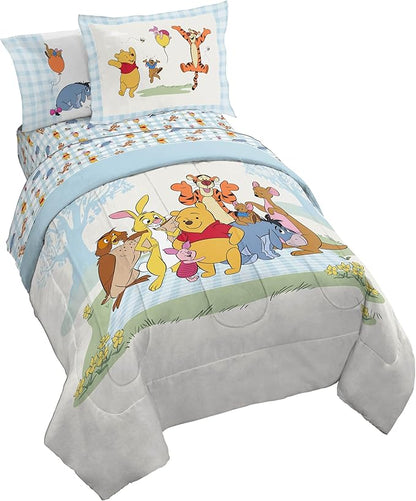 Jay Franco Kids Comforter Set Includes Sheets and Pillow Covers - Soft and Cozy Bed Set for Stylish Room Decor, Official Licensed Bedding, White - Winnie The Pooh, 5 Piece Twin