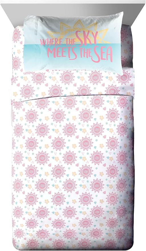 Jay Franco Disney Moana Twin Comforter Set â€“ Tropical Patchwork 5 Piece Bedding Features Pua and HEI HEI - Includes Sheet Set & Pillow Covers - Super Soft Kids Microfiber Bed Set