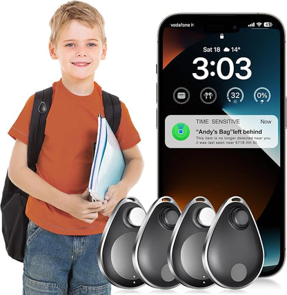 lulaven GPS Tracker for Kids 4 Pack, Magnetic Unlocker Tool, Hidden Anti-Removal Pin Tag, Works with Apple Find My (iOS only), No Monthly Fee, Tracking Device for Children Elderly Pets Backpack