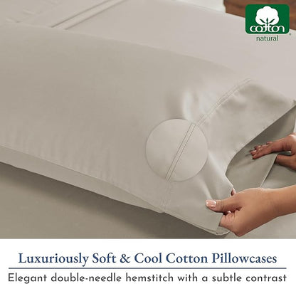 California Design Den Pillow Cases Standard Size Set of 2-800 Thread Count Sateen, Natural 100% Cotton Pillowcases, Fits Standard & Queen Pillows - Beige