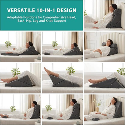 Adjustable 4pcs Bed Wedge Pillow Set, Memory Foam Wedge Pillow Post Surgery for Back, Neck, Leg Pain Relief, Pillow Wedge for Sleeping, Sitting up in Bed, Acid Reflux and GERD, Dark Grey