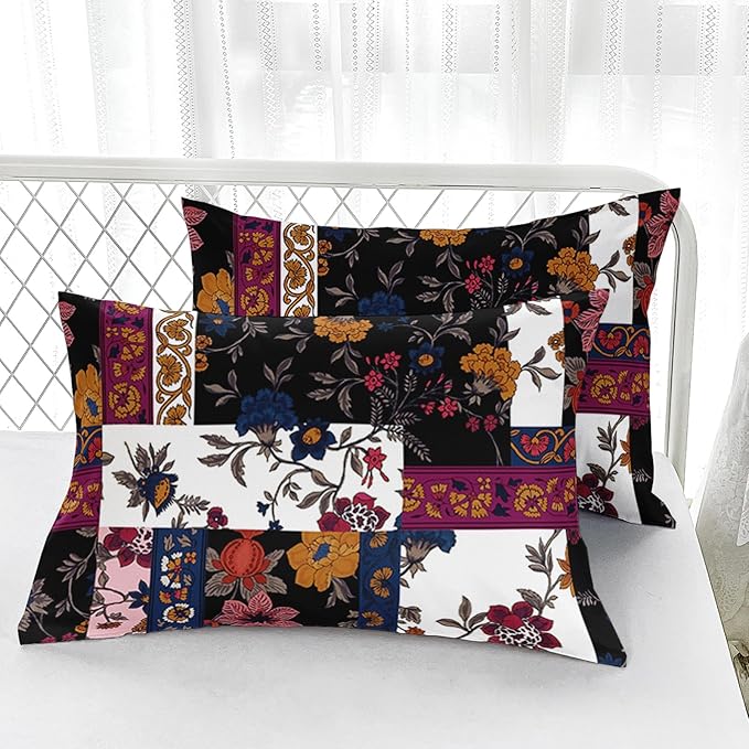 Boho Floral Comforter Set King Size Checkered Flower Bedding Sets 3PCS for Kids Teen Adult Retro Flowers Room Decor Ultra-Soft Lightweight Microfiber 1 Comforter with 2 Pillowcases