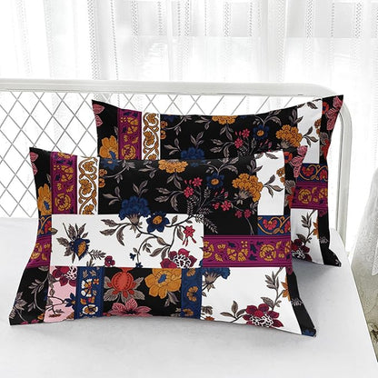 Boho Floral Comforter Set King Size Checkered Flower Bedding Sets 3PCS for Kids Teen Adult Retro Flowers Room Decor Ultra-Soft Lightweight Microfiber 1 Comforter with 2 Pillowcases