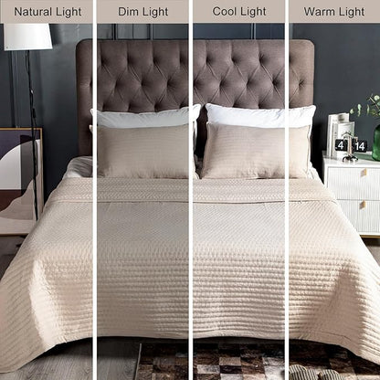 King Quilt Set – 104"x90" Soft Washed 3-Layer Lightweight Bedspread with Multi-Lock Quilting, Minimalist Nordic Bedding, All-Season Quilt Set for Spring & Summer (1 Quilt + 2 Pillow Shams), Oatmeal