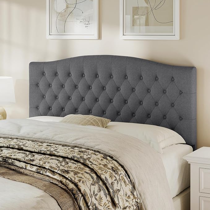 Queen Headboard Only, Upholstered Headboard for Adjustable Bed Linen Tufted Queen/Full Size Wall Mounted Head Board with Solid Wood Legs Head Board, Dark Gray