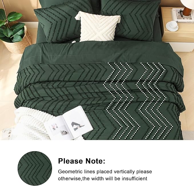 Litanika Forest Green California King Size Comforter Set with Sheets - 7 Pieces Bed in a Bag King Boho Tufted Complete Beddding Sets with Comforter, Sheets, Pillowcases & Shams