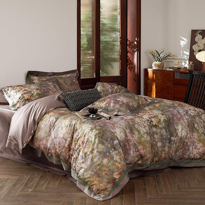 mixinni Vintage Floral Duvet Cover Set - King Size, 100% Long Staple Cotton Percale, Reversible Garden Style Bedding Set with Zipper Closure, 3-Piece Luxury Duvet Cover with 2 Pillow Shams (20"x36")