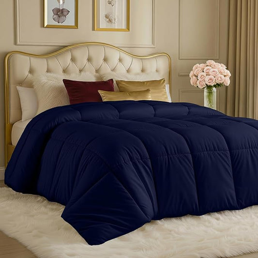 Utopia Bedding Comforters Queen Size, All Season Duvet Insert, Down Alternative Box Stitched Bed Comforter with Corner Tabs, Machine Washable (Navy)