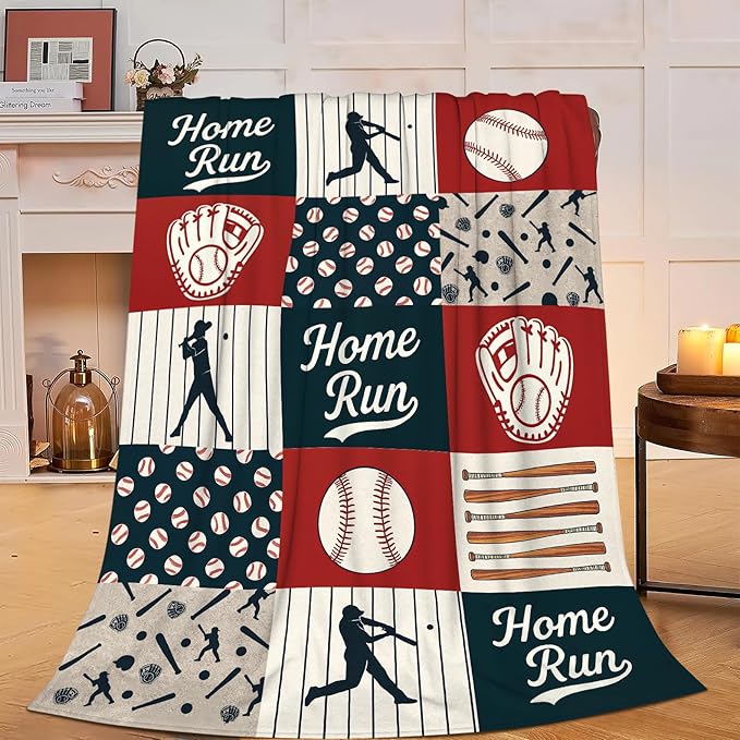 Baseball Blanket Super Soft Warm Fluffy Fleece Flannel Ball Sports Throw Blanket Cozy Fuzzy Plush Stuff Home Run Bedding Blankets Gifts for Teens Boys Kids Women Girls Adults 60"X50"
