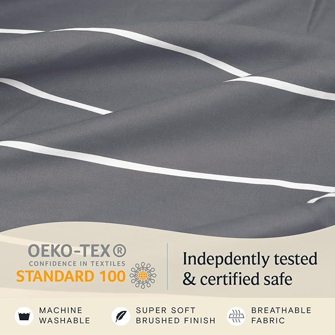LuxClub 4 PC King Size Sheet Set, Breathable Luxury Bed Sheets, Deep Pockets 18" Wrinkle Free Cooling Machine Washable Hotel Bedding (Striped Light Grey)