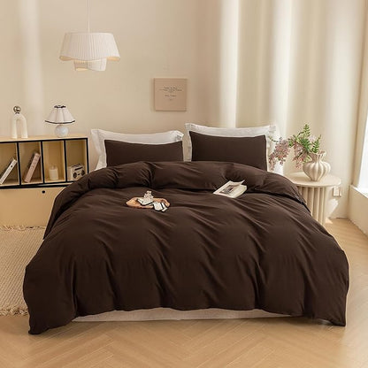 ECOCOTT Duvet Cover King Size -100% Washed Cotton Linen Like Textured Breathable Durable Soft Comfy Bedding Set with Zipper Closure & Corner Ties (Cocoa Brown, 104"x90")
