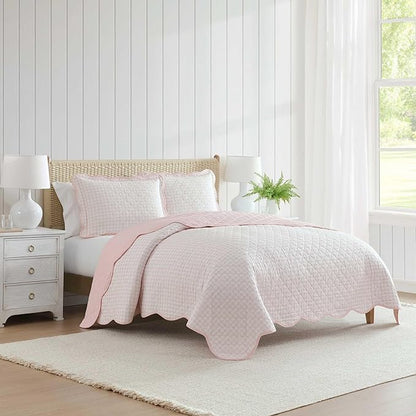 Martha Stewart - Twin Quilt Set, 100% Soft & Breathable Bedding with a Lightweight Feel for Year Round Comfort, 2 Piece Bed Set with Matching Pillowcase (Olivia Gingham Pink)