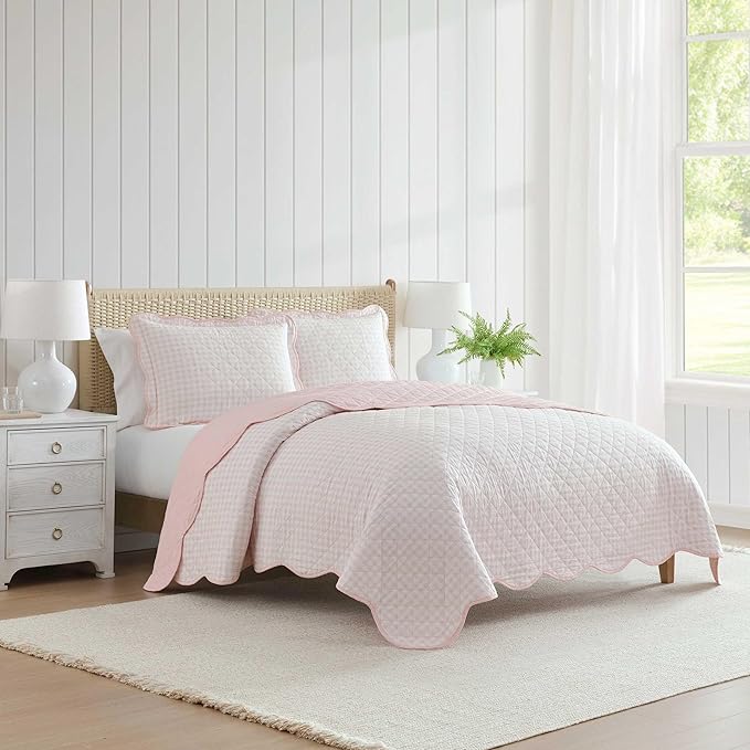 Martha Stewart - King Quilt Set, 100% Soft & Breathable Bedding with a Lightweight Feel for Year Round Comfort, 3 Piece Bed Set with Matching Pillowcases (Olivia Gingham Pink)