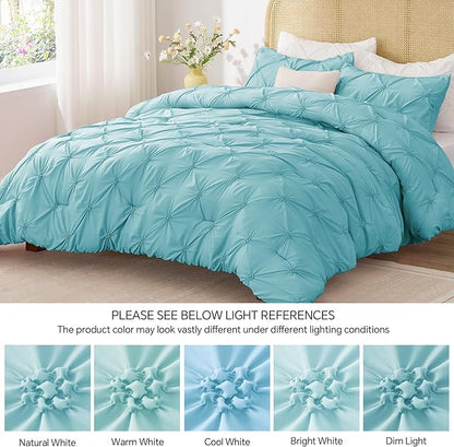 BEDELITE Macaron Blue Twin Comforter Set - 2 Peices Boho Pintuck Bedding Comforter Sets, Lightweight Soft & Warm Twin Bedding Sets with 1 Pillowcase for All Season