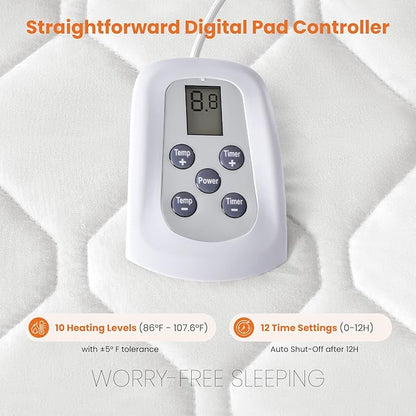 Sweetcrispy Heated Mattress Pad Queen Size (80×60″) – Dual Zone Electric Bed Warmer, 12 Adjustable Heat Settings, 12‑Hour Auto Shut‑Off, Machine Washable, ETL Certified