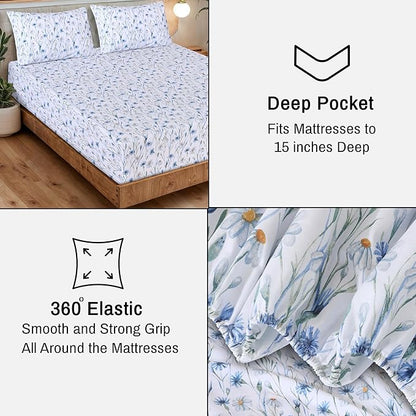 RUVANTI 100% Organic Cotton Sheets Twin XL, Percale Weave, GOTS Certified, 3-Piece Set, Deep Pocket 15", Crisp & Breathable, Soft Durable Bedding, Sábanas Algodón Orgánico – Daisy Bud