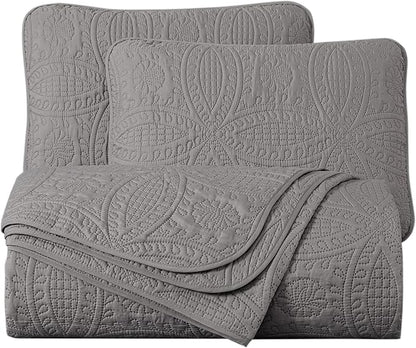 Chezmoi Collection Austin 3-piece Oversized Bedspread Coverlet Set (King, Gray) | Oversized, Lightweight, Fade Resistant