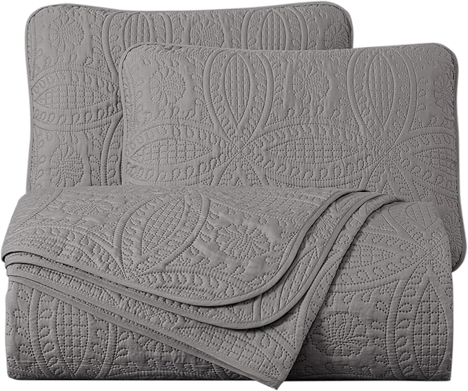 Chezmoi Collection Austin 3-piece Oversized Bedspread Coverlet Set (Queen, Gray) | Oversized, Lightweight, Fade Resistant