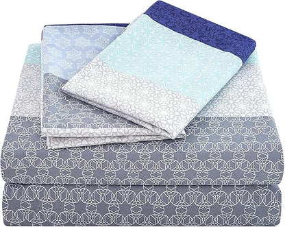 JSD Striped Sheet Set Full Size, 4 Piece Soft Printed Microfiber Sheet Set Extra Deep Pocket