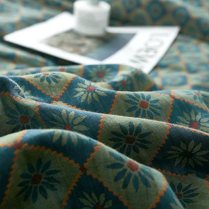 VM VOUGEMARKET Linen Cotton Duvet Cover Queen,3 Pcs Yarn-Dyed Textured Duvet Cover Set Green Flower Geometric Bedding Set,Ultra Soft and Breathable Comforter Cover Set