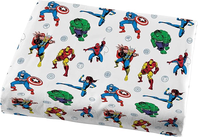 Jay Franco Kids Sheet Set with Fitted, Flat Sheets & Pillow Cover - Ultra-Soft Bedding with Pillowcase for Room Decor, White - Avengers, 3 Piece Twin