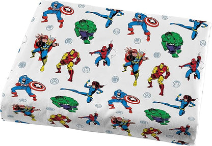 Jay Franco Kids Sheet Set with Fitted, Flat Sheets & Pillow Cover - Ultra-Soft Bedding with Pillowcase for Room Decor, White - Avengers, 3 Piece Twin