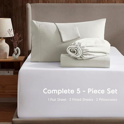 Nestl Split King Sheet Set - 1800 Ultra-Soft Microfiber Bed Sheets - Double Brushed - Deep Pockets - Easy Fit - 5 Piece Set - Bed Sheets & Pillowcases (Split King, Off White)