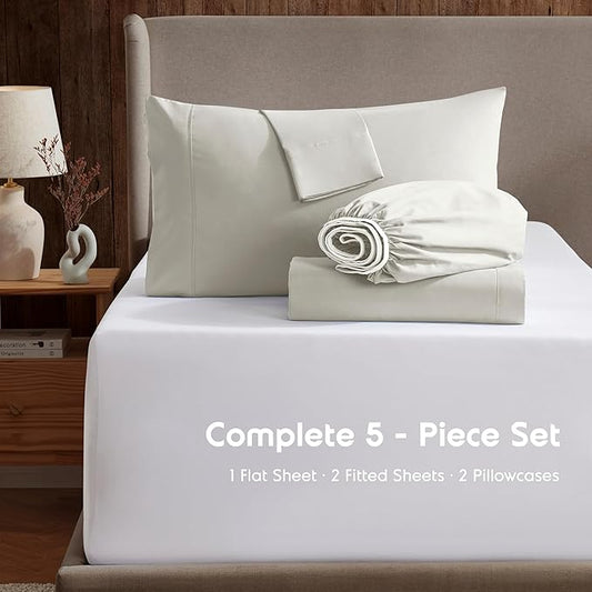 Nestl Split King Sheet Set - 1800 Ultra-Soft Microfiber Bed Sheets - Double Brushed - Deep Pockets - Easy Fit - 5 Piece Set - Bed Sheets & Pillowcases (Split King, Off White)