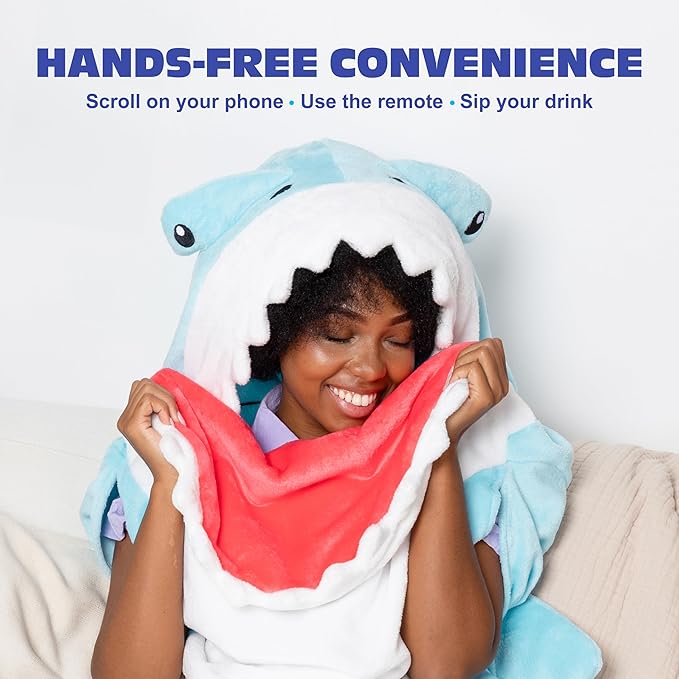 Cozy Concepts Co. Hammerhead Shark Blanket by Relatable, Wearable Blanket with Sleeve, Fun Easter Basket Stuffers, Room Decor or Easter Gifts, Comfortable Oversized 65" Throw Blanket